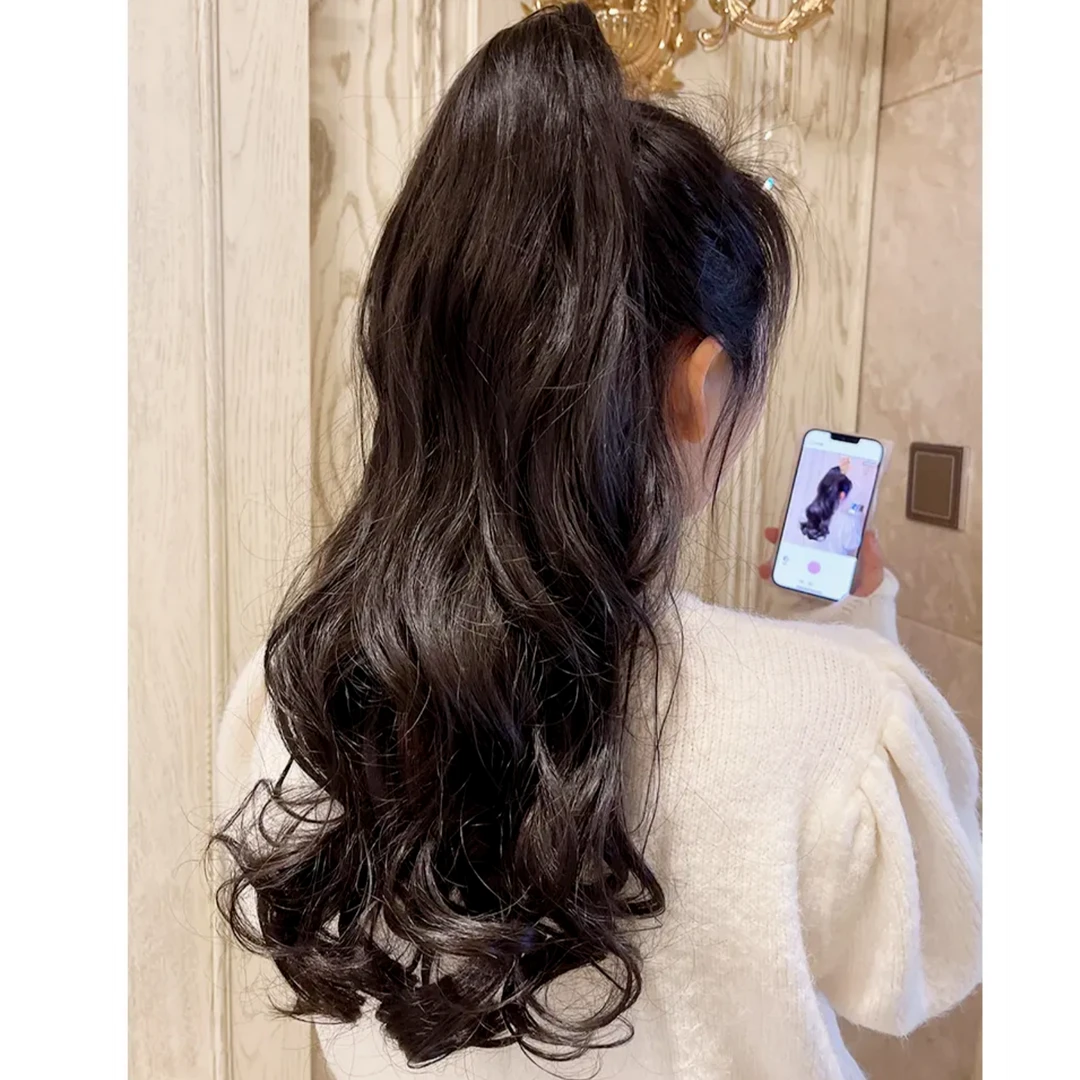 温柔抓夹气质网红逼真女生仿真假发马尾自然高马尾少女优雅气质