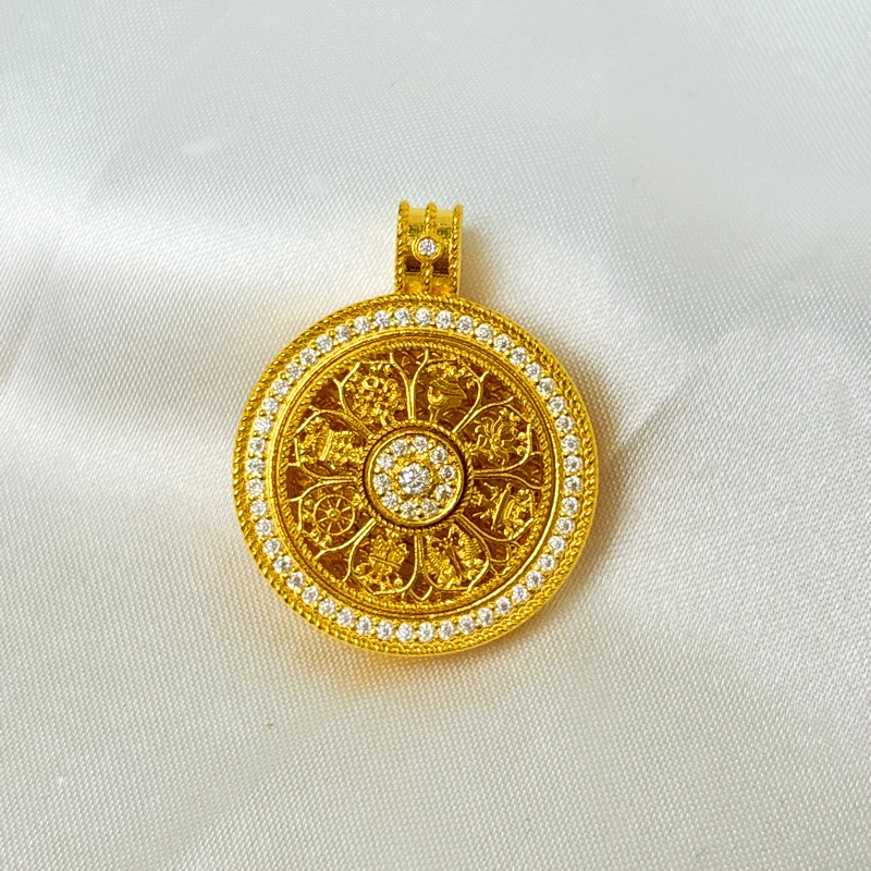 足金999 可转动八宝罗盘吊坠有证书有钢印