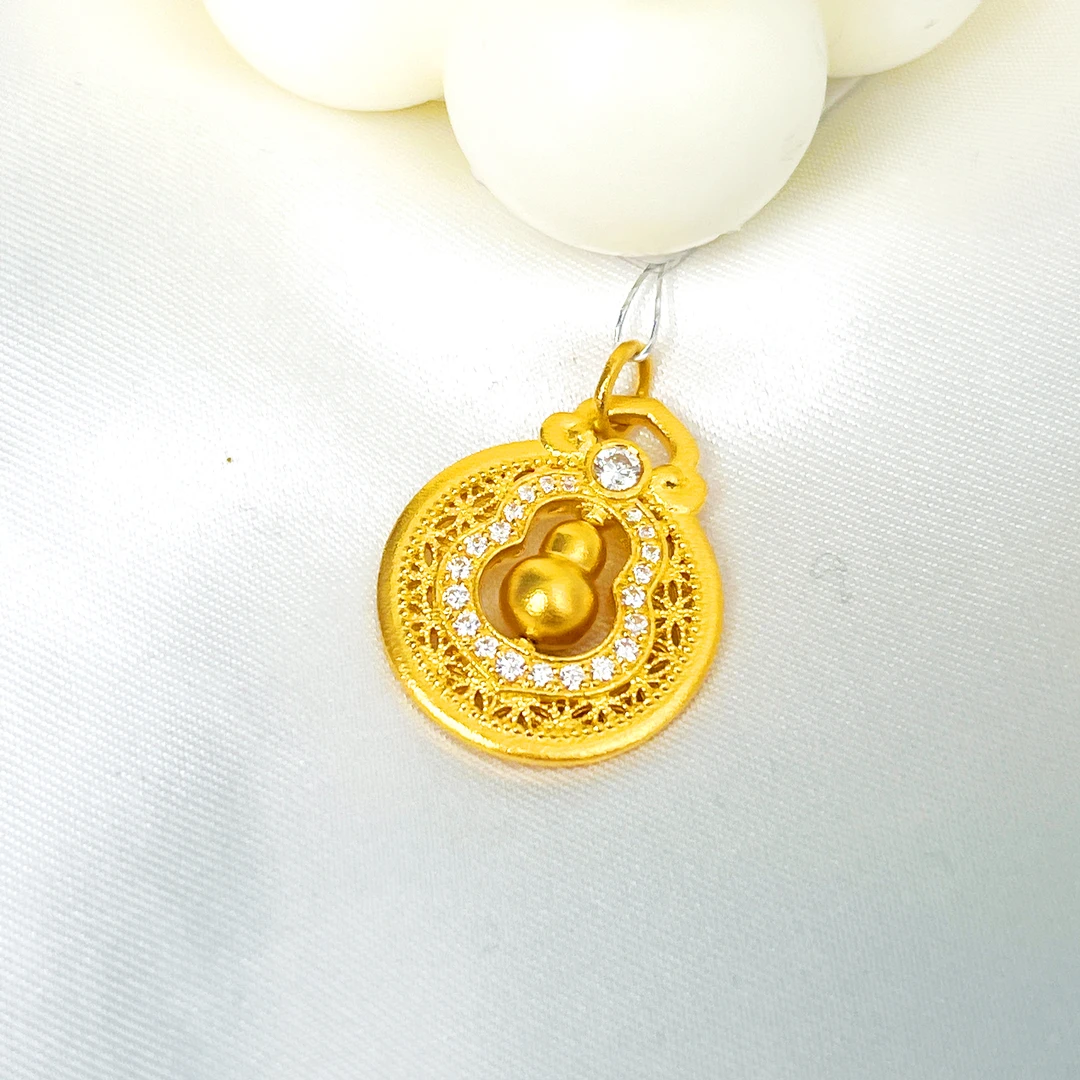 足金999 福禄葫芦圆盘吊坠 带证书钢印