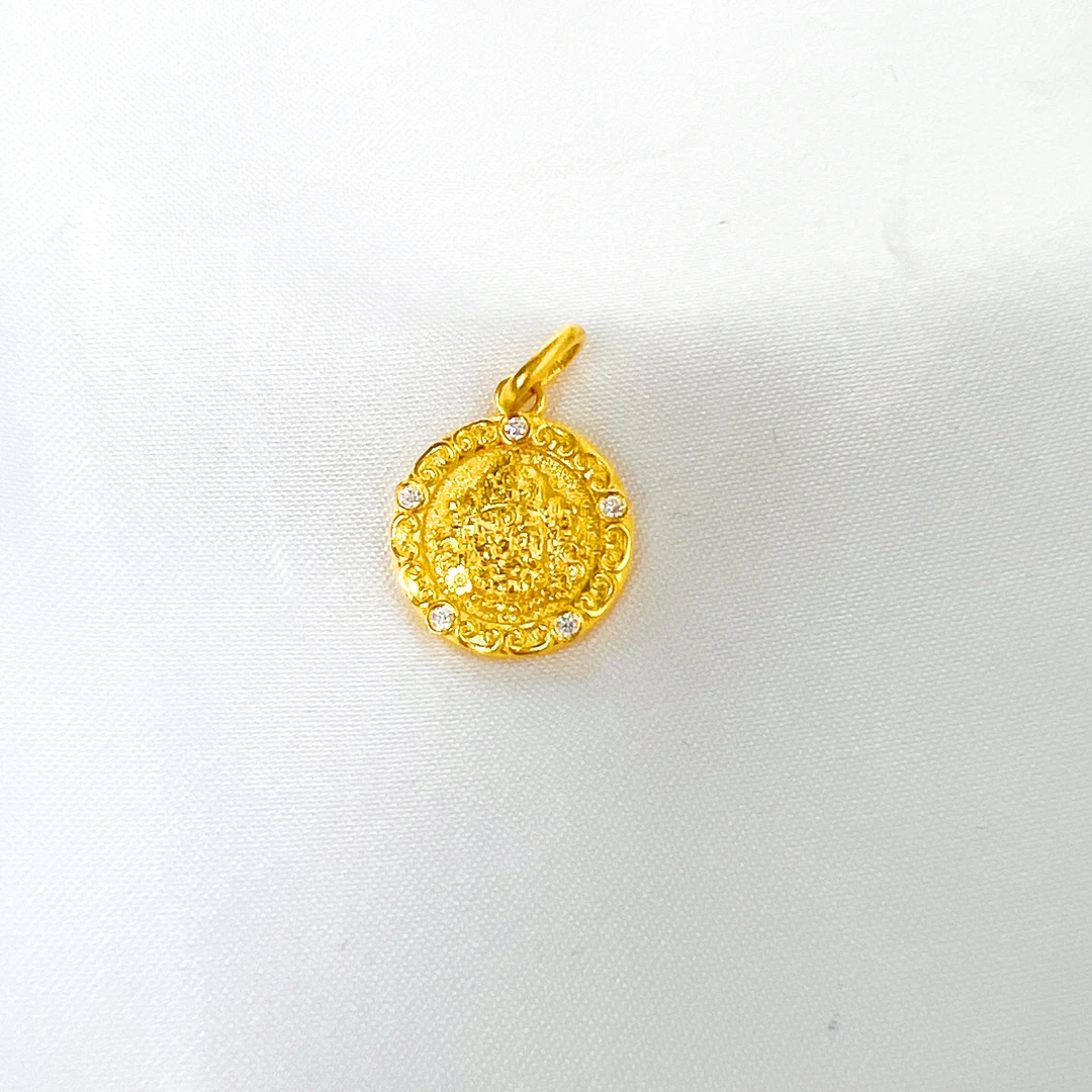 足金999 莫桑点钻黄财神吊坠 带证书钢印