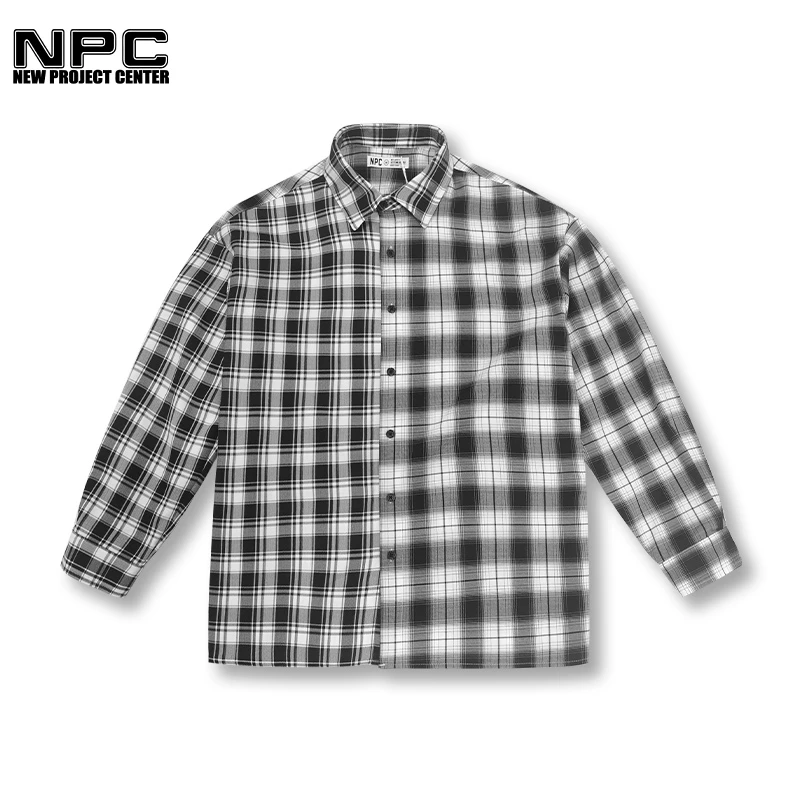 NPC潮牌李晨nic同款两边不对称格子宽松休闲长袖衬衫情侣NP26SH57