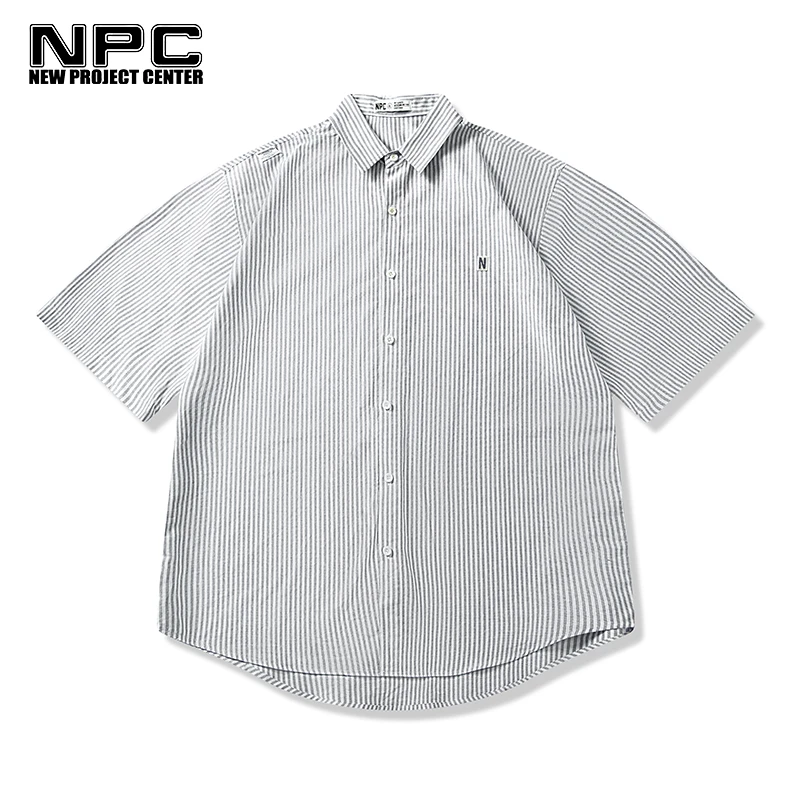 NPC潮牌衬衫半袖夏季日常休闲百搭情侣上衣宽松条纹短袖NP36SH56