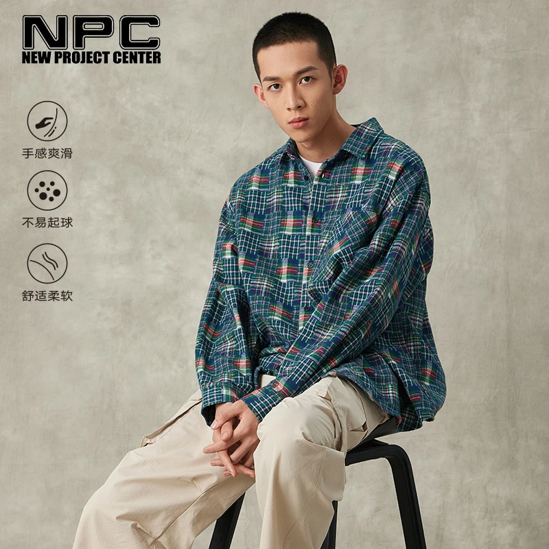 NPC潮牌百家布复古格纹衬衫休闲情侣柔软上衣秋季外套NP38SH18 J