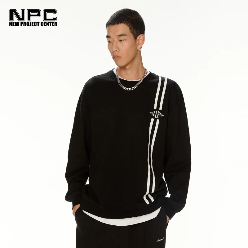 NPC潮牌男装左胸前明线条纹&NP字母刺绣圆领秋冬卫衣情侣NP28ST12