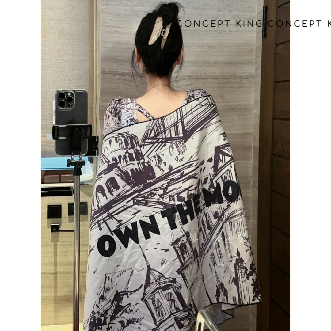 【亭台楼阁浴巾】设计师款户外吸水印花游泳温泉度假速干浴巾J19