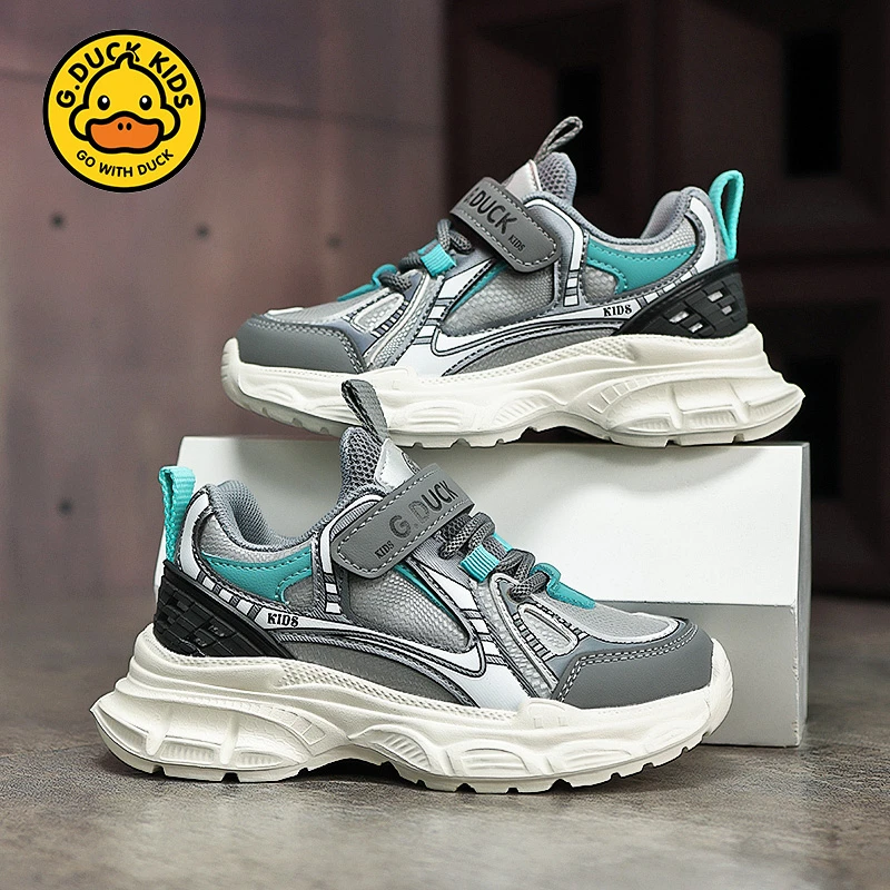 G.DUCK小黄鸭皮面男童鞋2023秋季新款小学生中大童时尚百搭老爹鞋