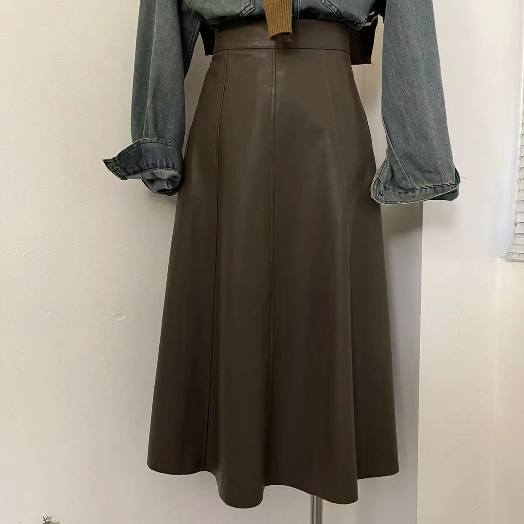 鲤子酱精选  韩国东大门秋季新款百搭气质高腰显瘦A字半身皮裙女