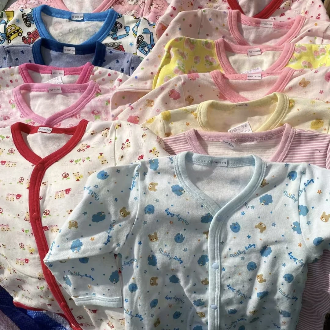 日系纯棉长袖对开扣子包屁衣 70-80-90码