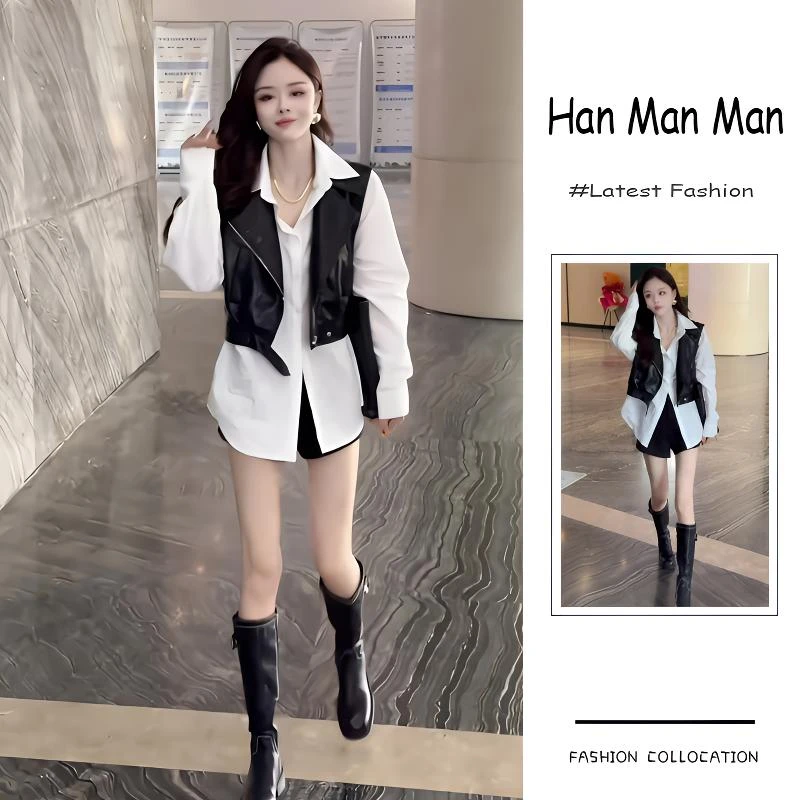 入秋季流行穿搭一整套新款2024韩系休闲风气质衬衫马甲短裤三件套