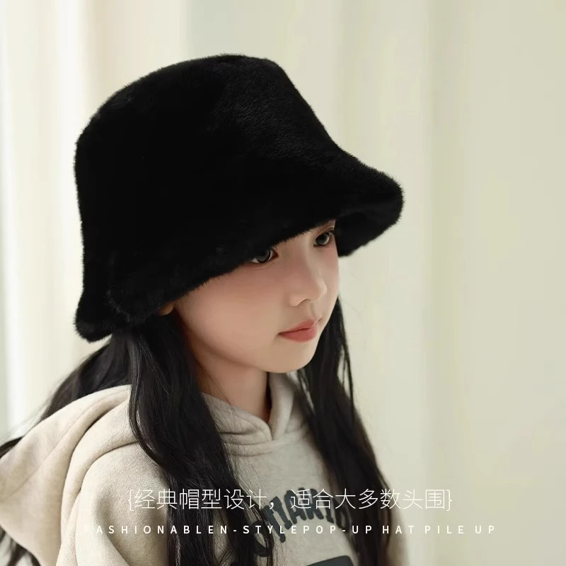 儿童渔夫帽女童2024冬季防风防寒保暖护耳盆帽可爱百搭显脸小帽子