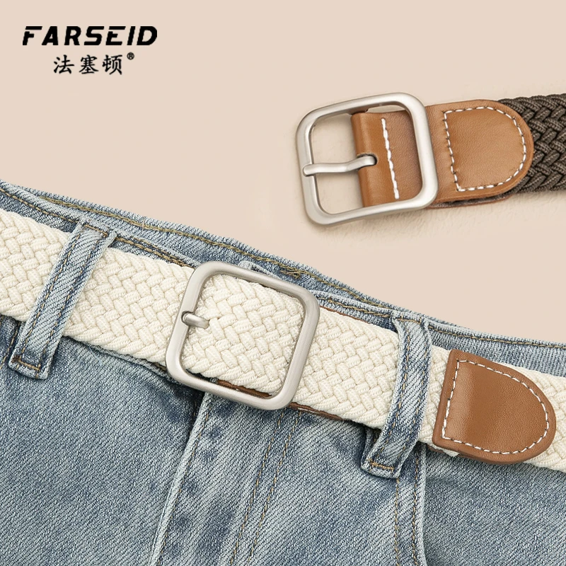 皮带男士编织弹力松紧针扣帆布腰带年轻人百搭潮流休闲牛仔裤腰带