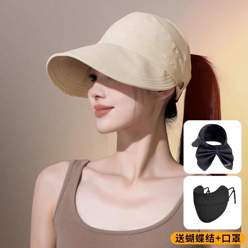 太阳帽子2025新款防晒帽女空顶高马尾鸭舌渔夫帽户外遮阳防紫外线