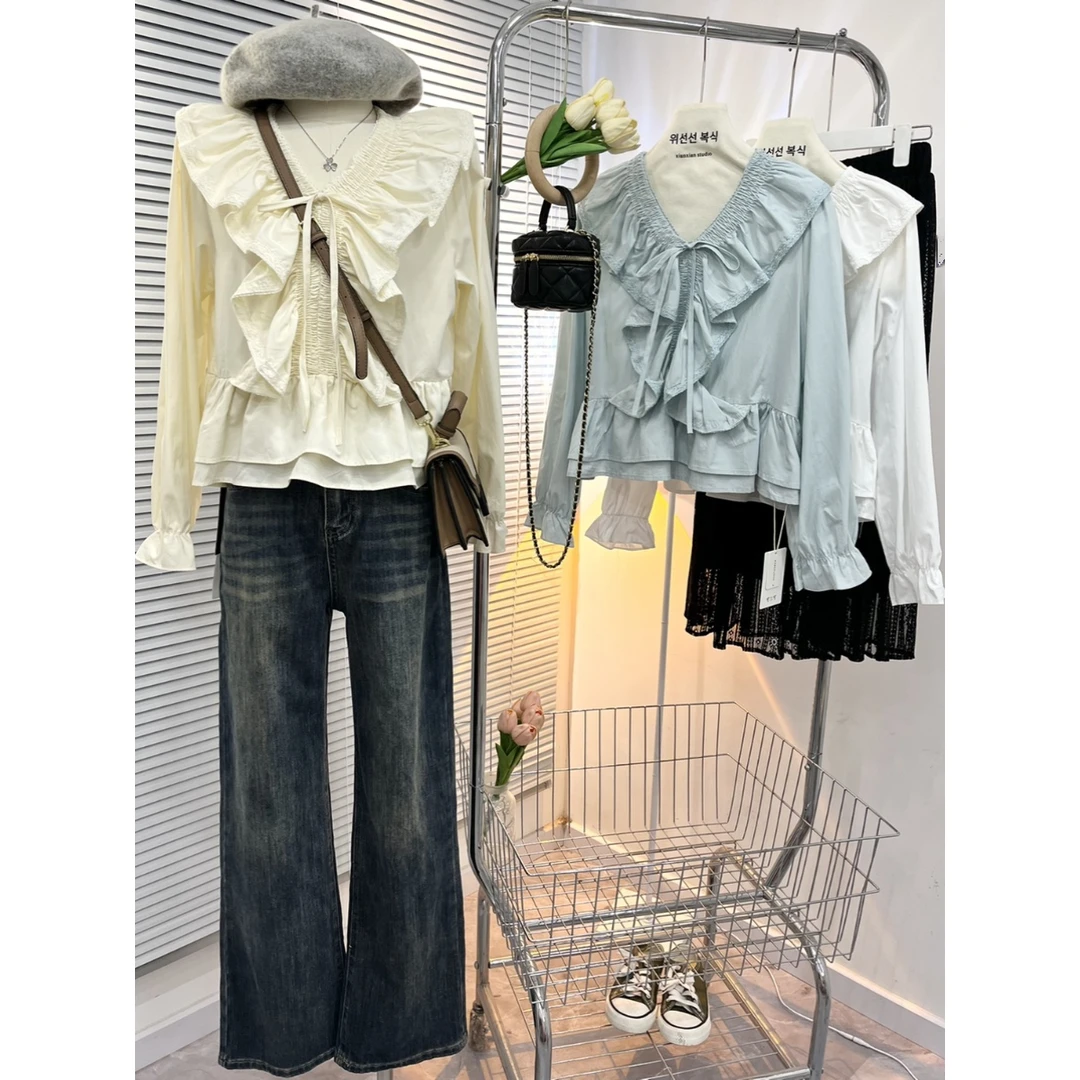 301-350~~衬衫木耳边甜美上衣