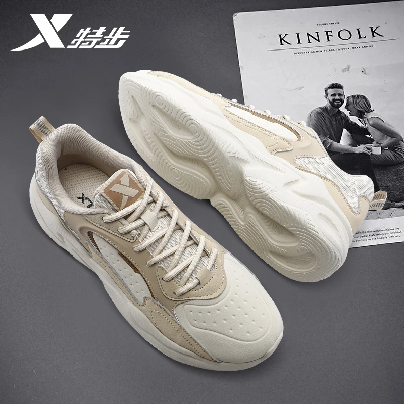 特步男鞋官方正品运动鞋冬季新款复古休闲鞋皮面防水跑步鞋子男款