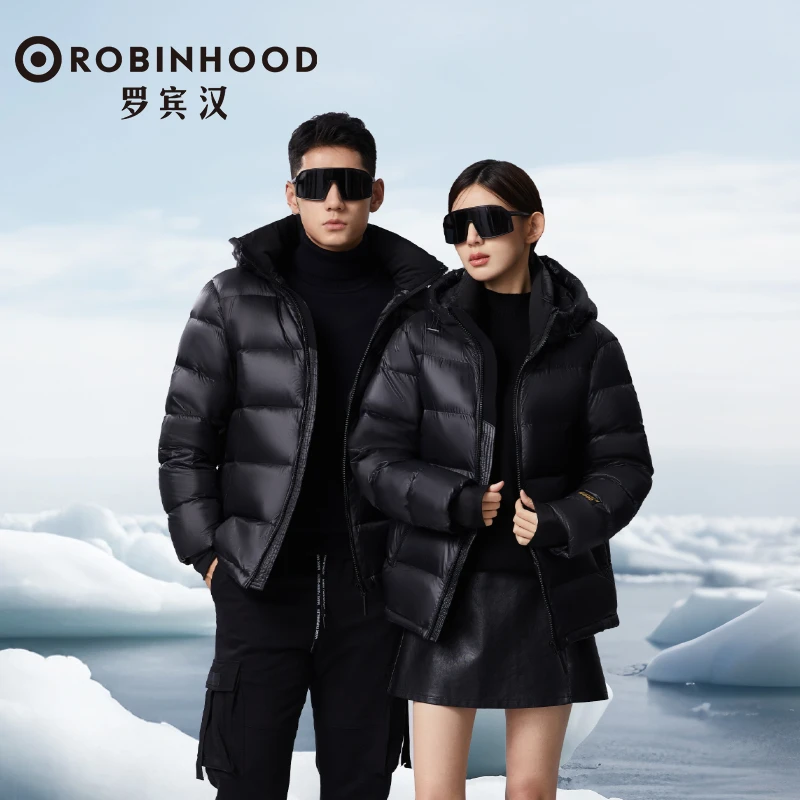 罗宾汉黑色金标男女同款短款鹅绒羽绒服N-R038Y51023