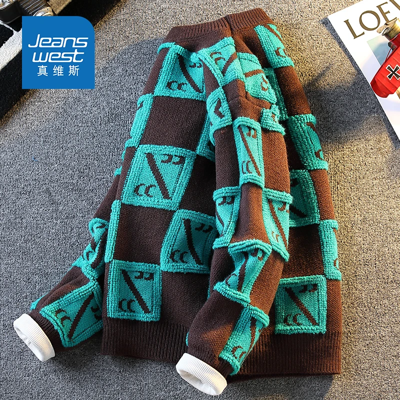 Jeanswest/真维斯秋冬新款青少年保暖加厚舒适圆领套头毛衣男外套