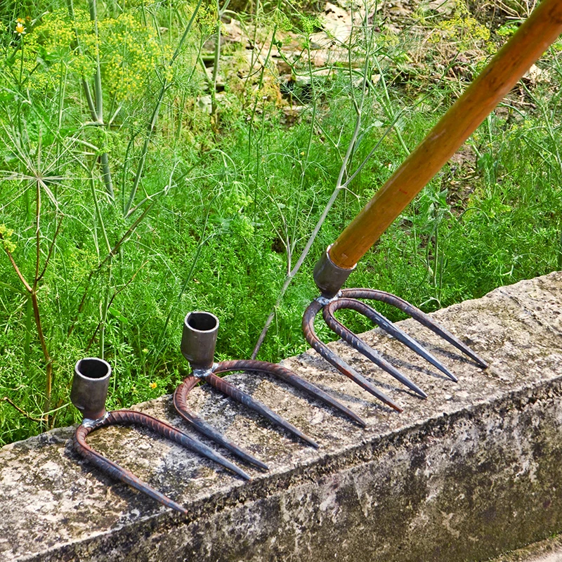 四齿锄头挖地三齿锄头农用老式翻地开荒农具多功能全钢松土耙子挖