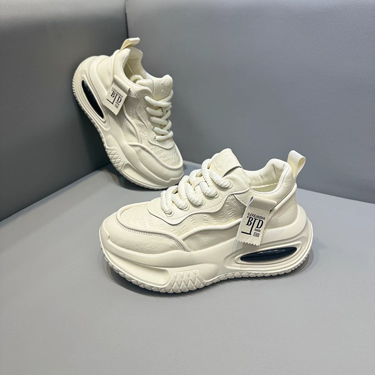 欧洲站纯色真皮原创老爹鞋2024秋季新款气垫厚底增高运动休闲男鞋