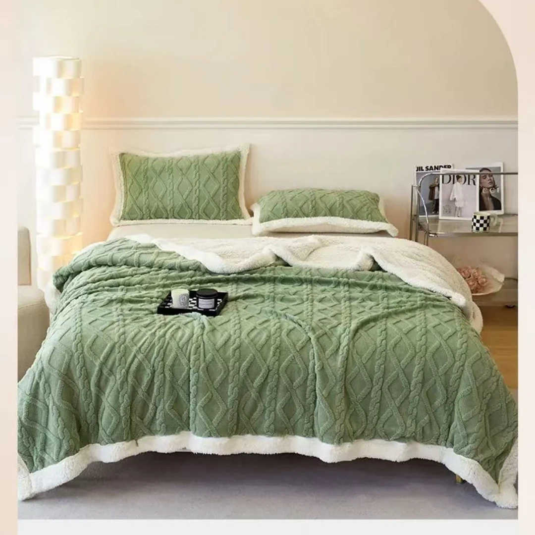 【冬季被套】塔芙蓉提花草绿色被罩.AB面加厚.柔软.被套.亲肤舒适.