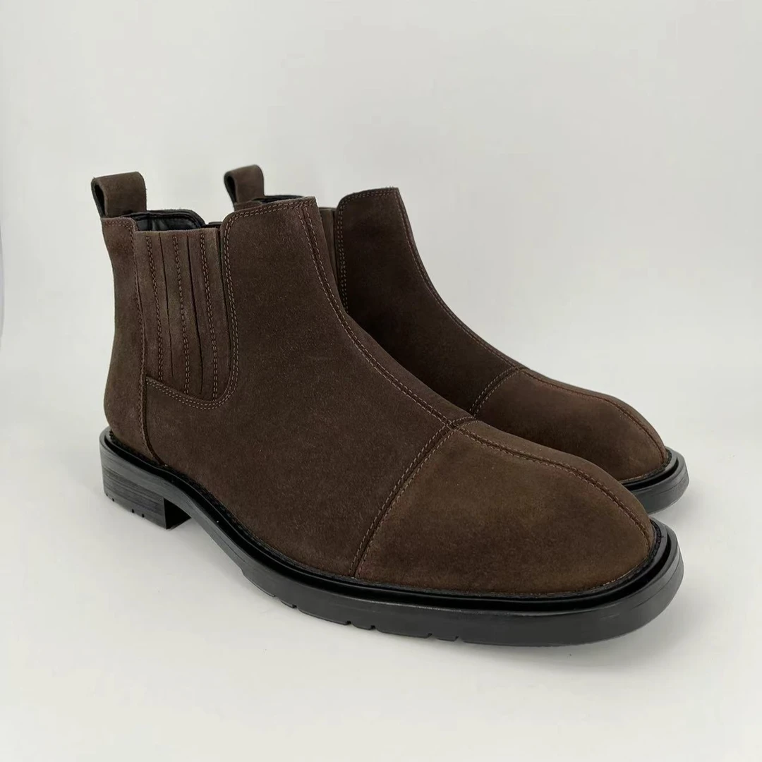 冬季时尚轻奢加绒款头层牛皮商务橡胶底男士休闲高帮皮鞋