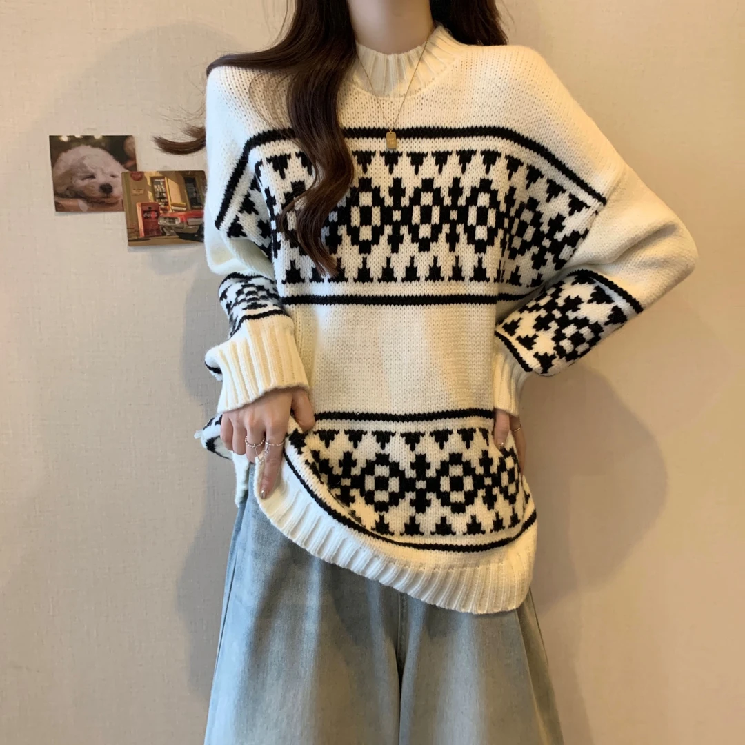 【编号F11-F20】样版毛衣毛线衫长袖针织条纹宽松秋冬衫