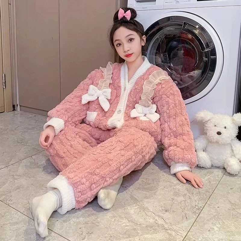 402052《现》小涵家玲姐优选韩版儿童休闲舒适时尚加绒加厚家居服