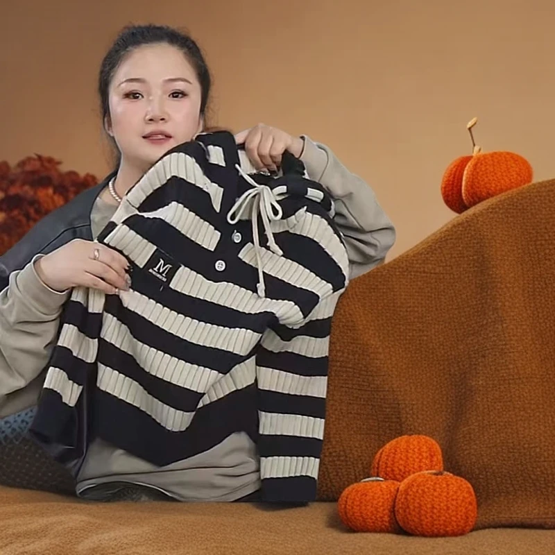 409017《现》小涵家玲姐韩版优选秋冬季儿童舒适百搭洋气条纹毛衣
