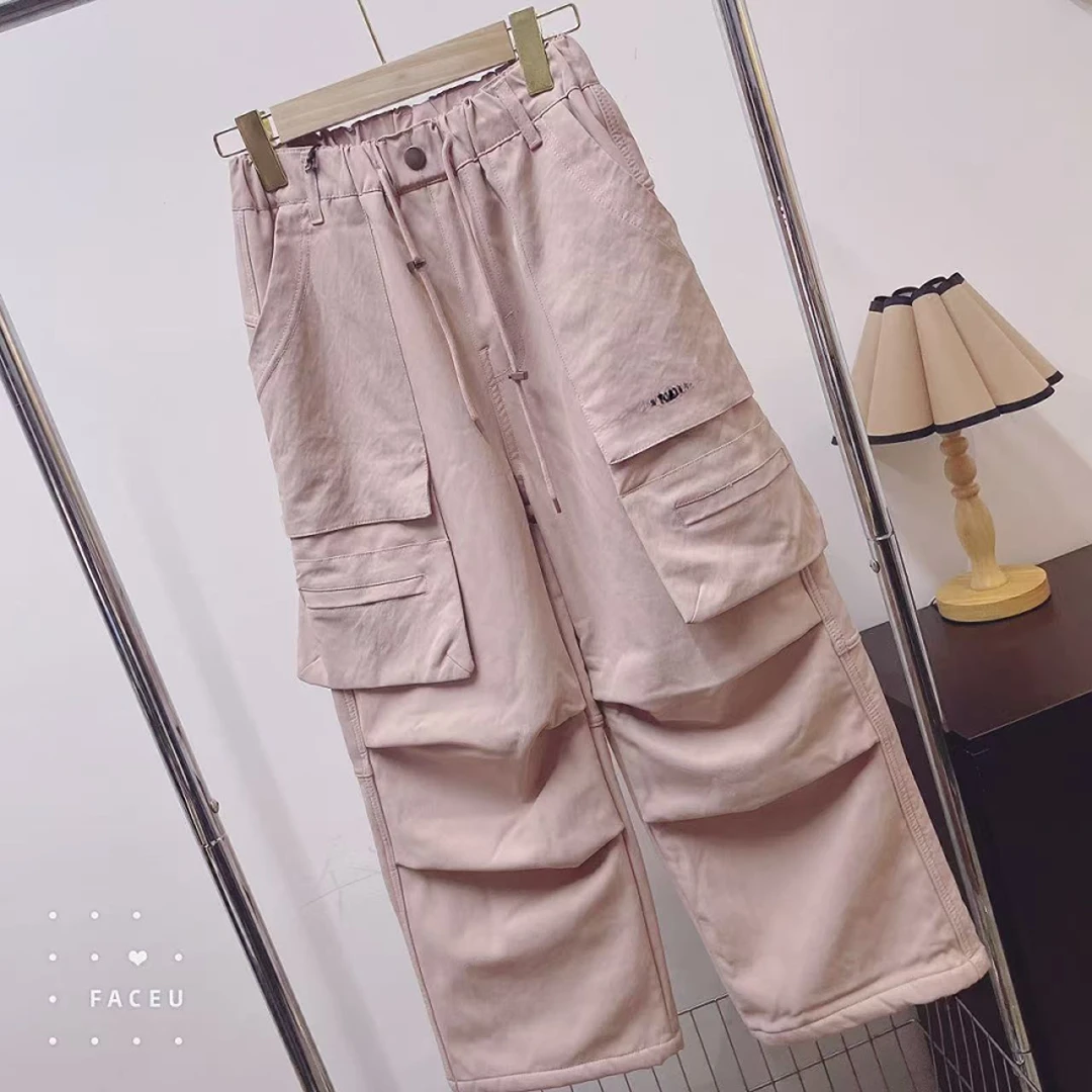 411033《粉》秋冬款加绒儿童洋气日常休闲工装裤