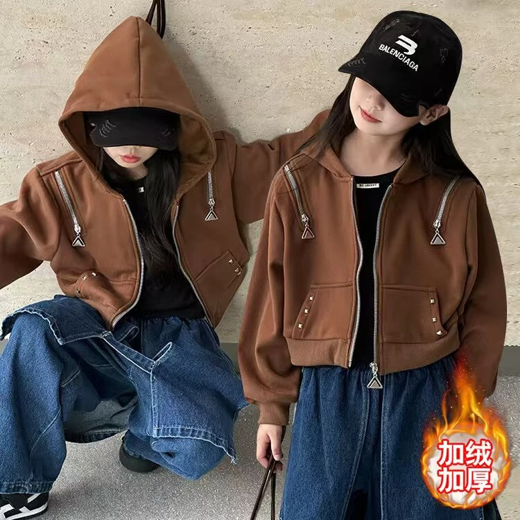 408107《现》小涵家玲姐韩版休闲时尚百搭舒适儿童保暖加绒外套