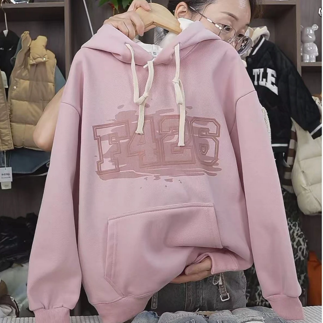 409219《粉色》小涵家玲姐韩版大童日常舒适冬款洋气连帽加绒卫衣