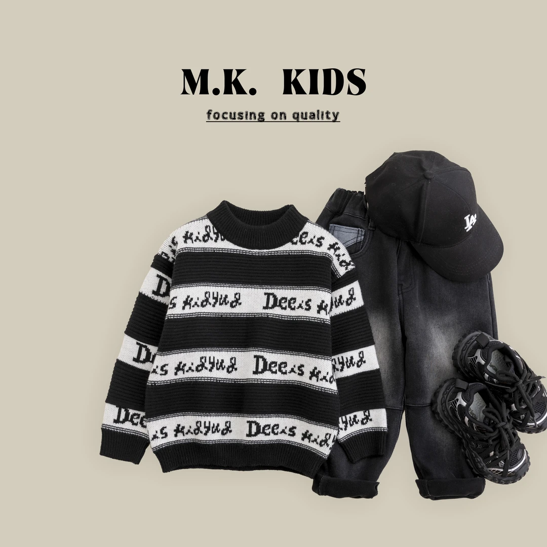 现货儿童冬款毛衣男童时尚厚款针织上衣2024新款DV7353华子童装