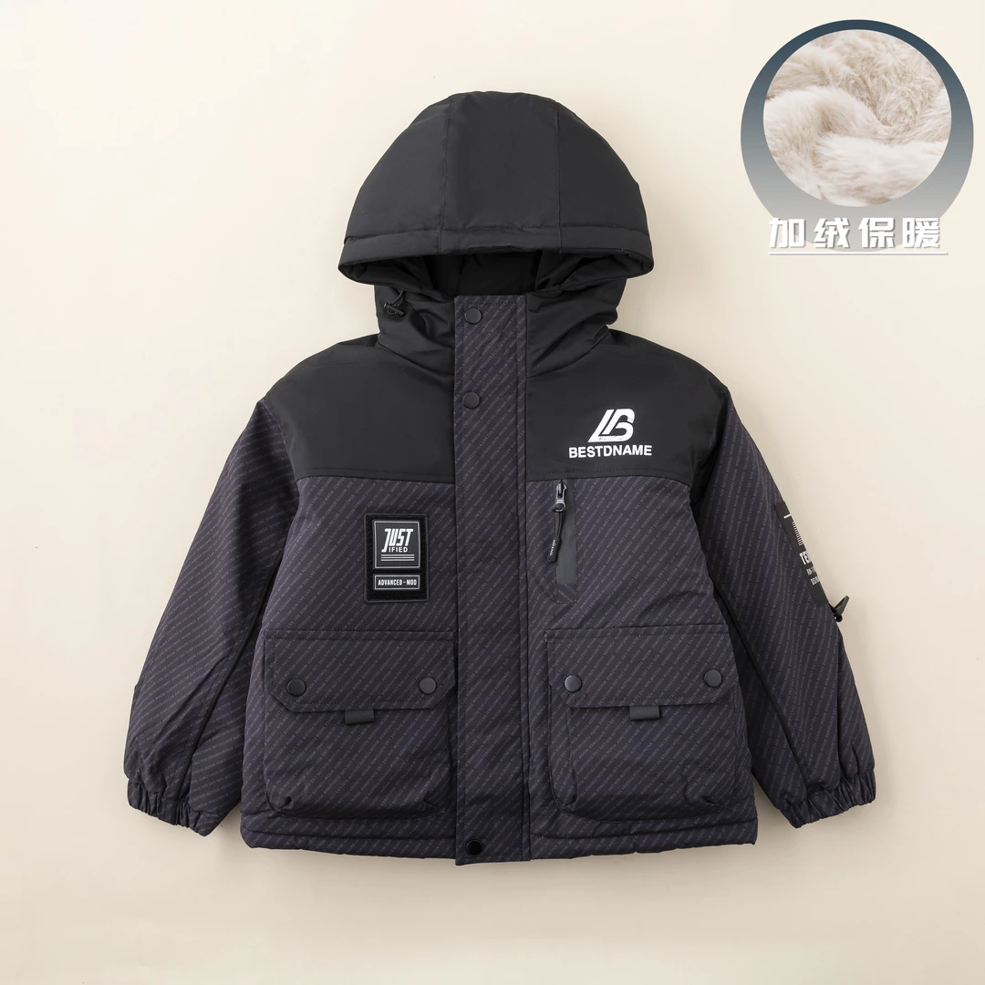 现货儿童冬款加绒外套男童潮酷冲锋衣派克服2024新款BD4038华子