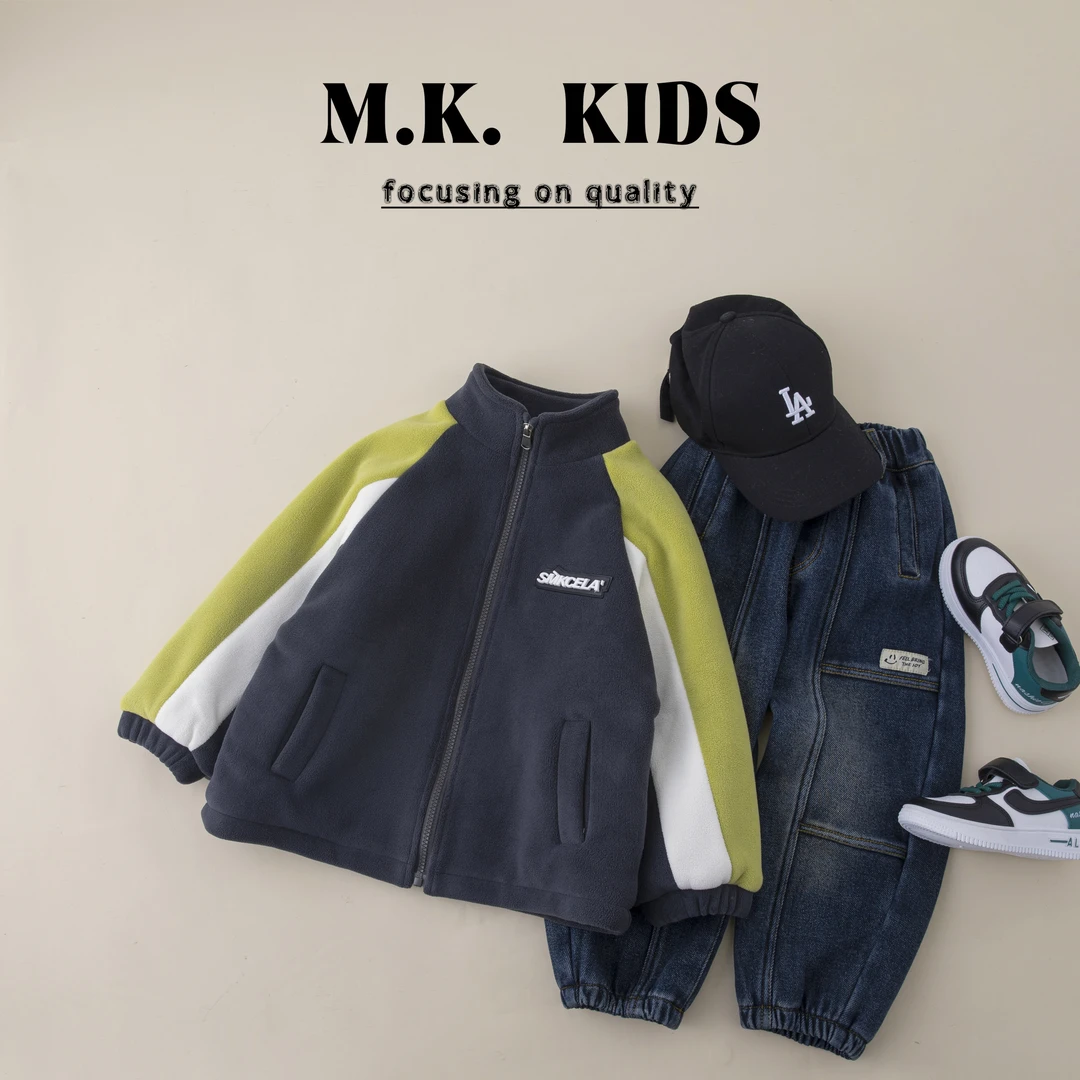 MK品牌【拼接主义】现货儿童冬立领拉链澳利绒加绒保暖外套DA70100