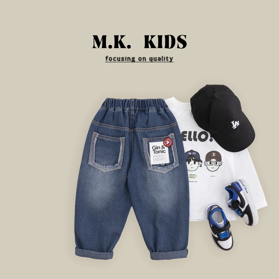 现货儿童牛仔裤2024秋装新款男童春秋休闲裤时尚QE9143华子童装