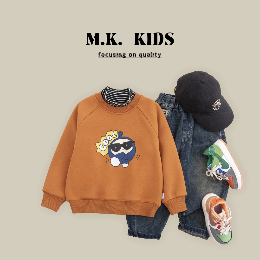 现货儿童加绒卫衣男童冬款潮流圆领上衣2024新款DA7210华子童装