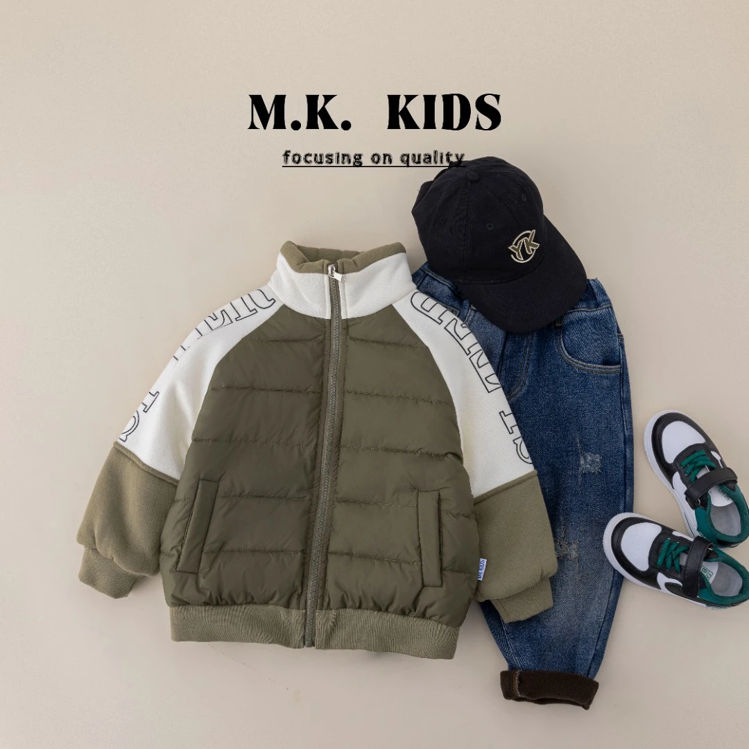 MK品牌【青提椰球】现货儿童冬休闲清新绿拼接棉服保暖外套DA70030