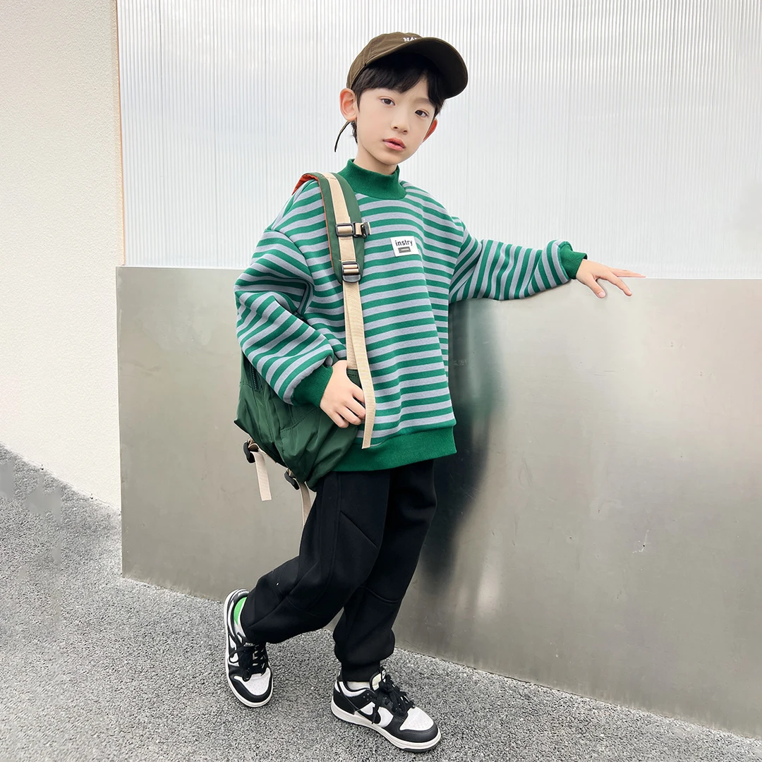 童装男童圆领加绒卫衣加厚秋冬2023新款中大儿童宽松BY34048R