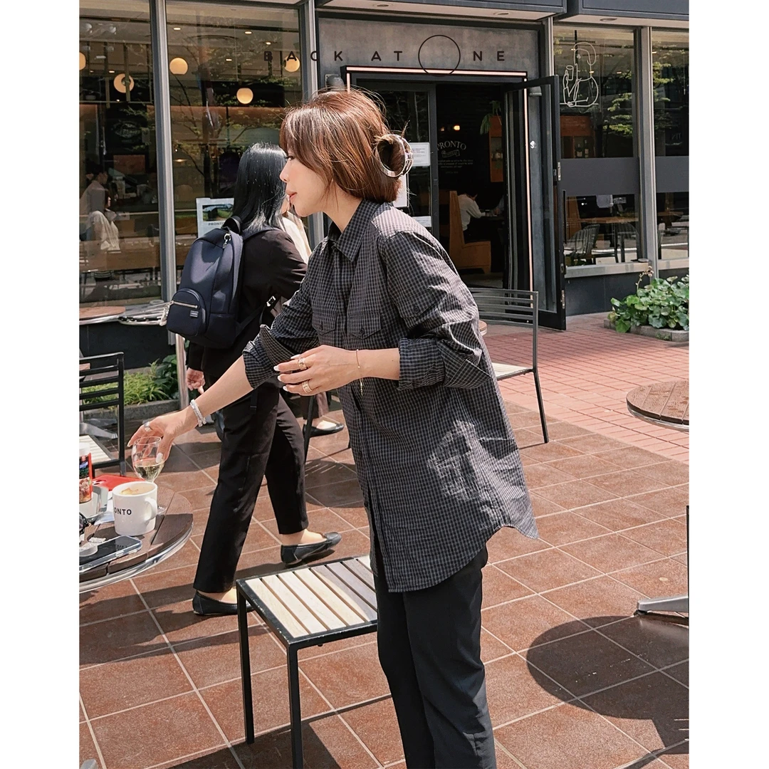 BackAtOne “梧桐倩影”女时髦立体口袋格子长袖衬衫 BES-1BB203E-K