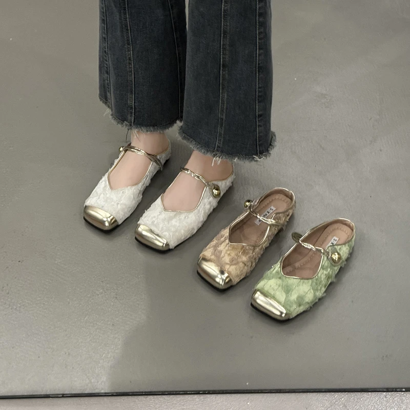 复古新中式国风单鞋女鞋子2024新款春秋小众平底仙女风包头半拖鞋