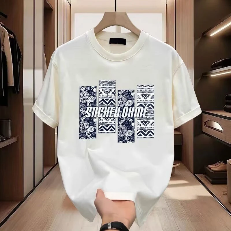 夏季时尚痞帅潮牌印花宽松休闲重磅纯棉短袖T恤青年男女百搭上衣