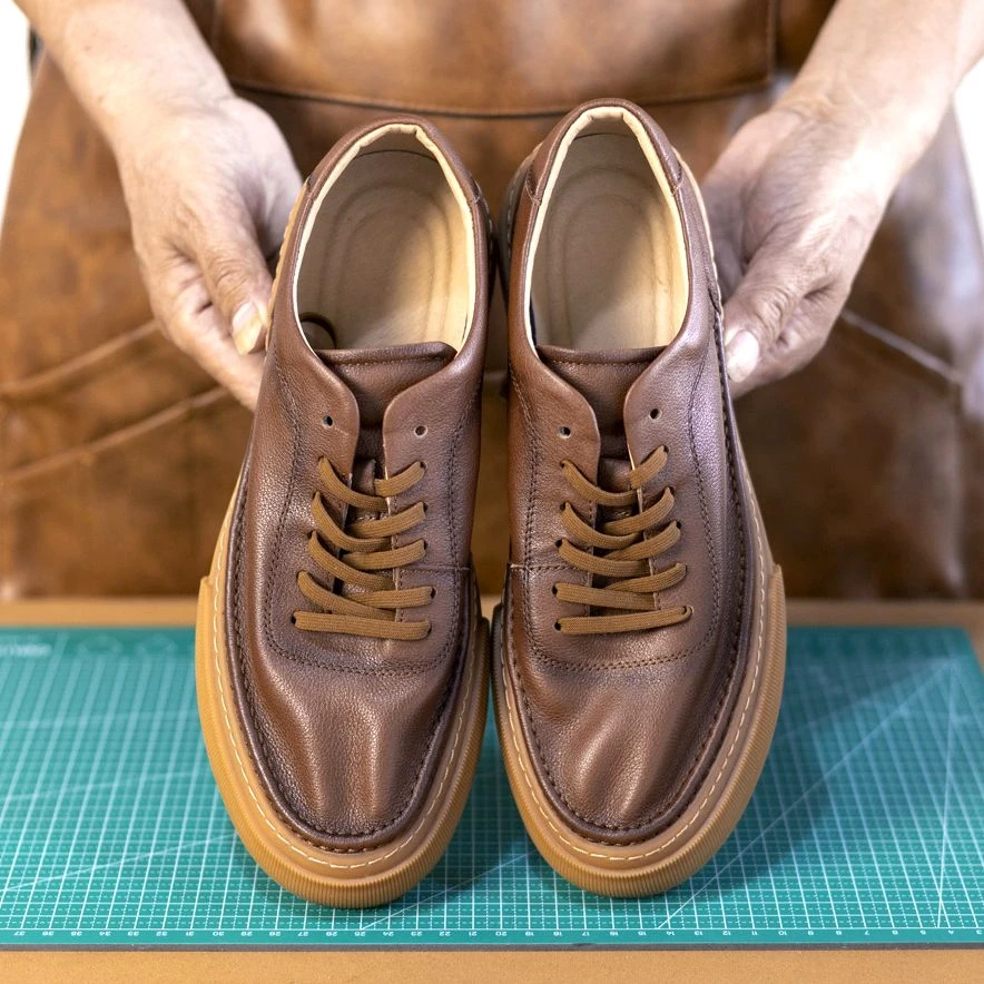 99692头层牛皮夏季男士板鞋厚底系带男款棕色潮鞋男鞋时尚休闲