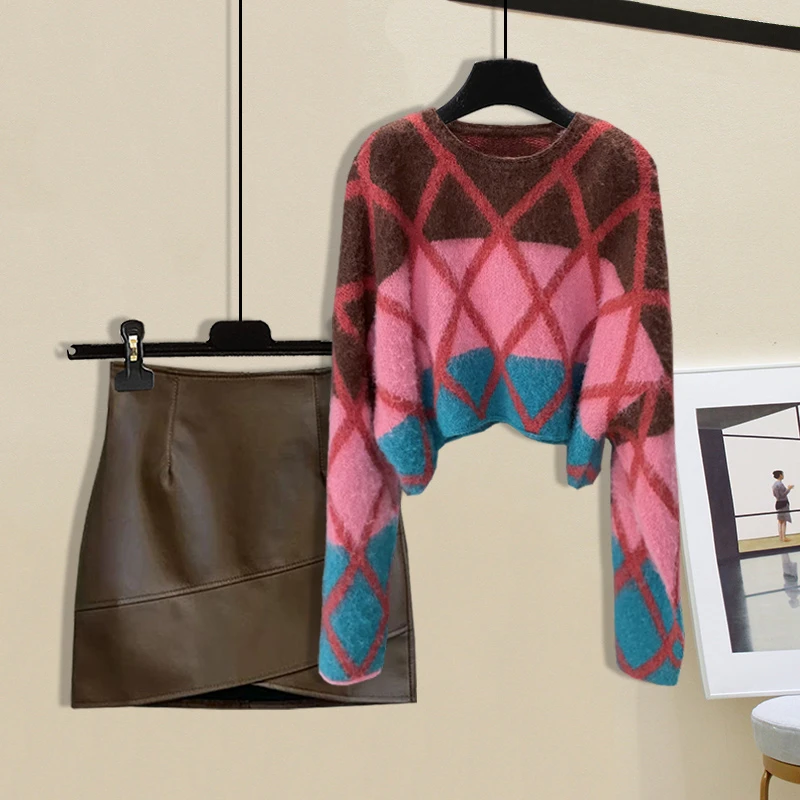 秋冬套装女2025新款韩版高级感时尚针织毛衣配气质显瘦短裙两件套