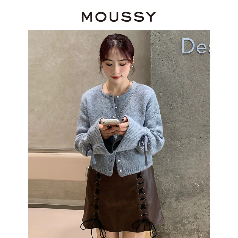 MOUSSY 2024秋季blokette皮裙晕染绑带半身短裙02A930-1211