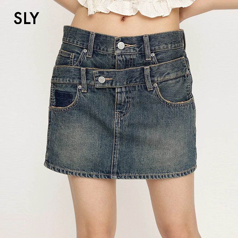 SLY夏季美式辣妹风解构低腰牛仔半身裙女030HSZ11-1231