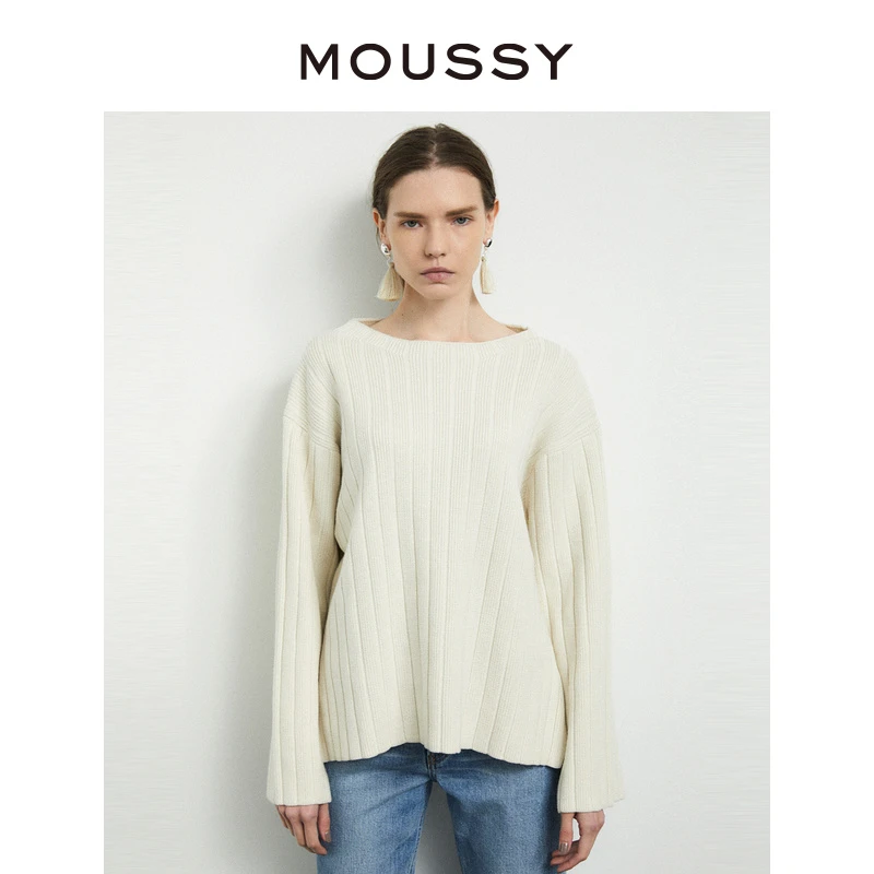MOUSSY 秋冬新品圆领罗纹下摆开叉休闲针织衫女C10FAW70-0710