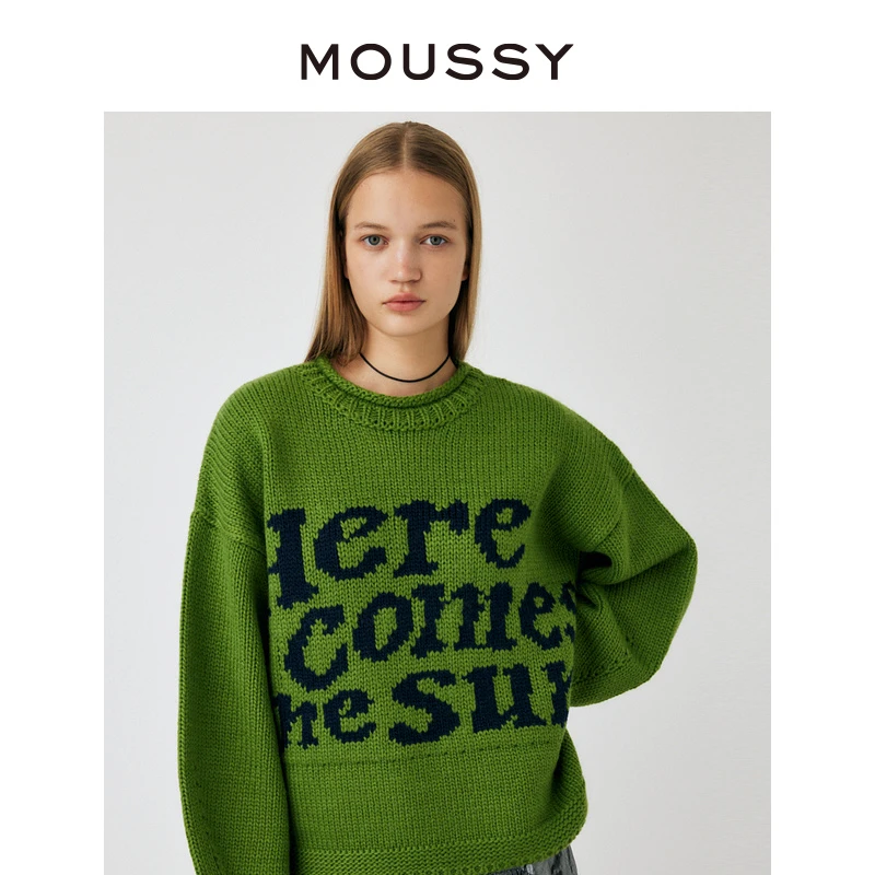 MOUSSY 秋季新品撞色字母温暖感圆领套头毛衣女010HAQ70-8031-1