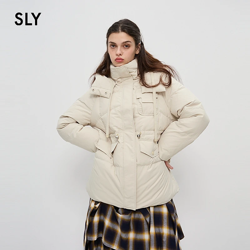 SLY 24冬季新品保暖连帽纯色软糯宽松羽绒服外套038HAU30-0321