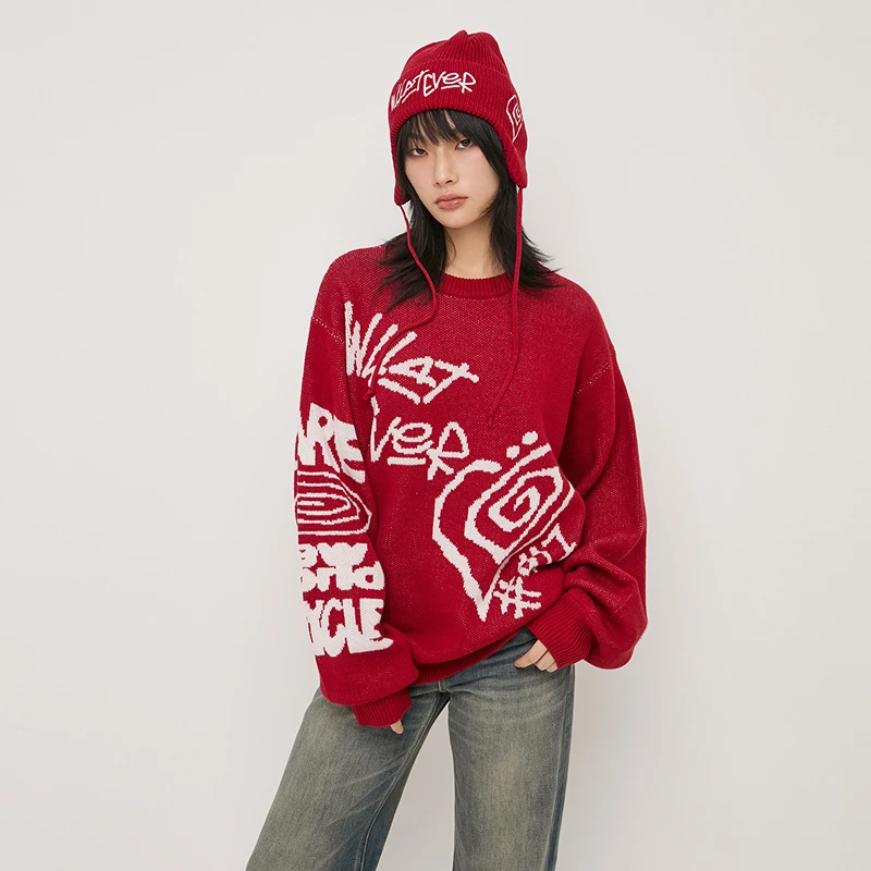 2024冬季街头涂鸦宽松毛衣针织衫女030HAA70-4221