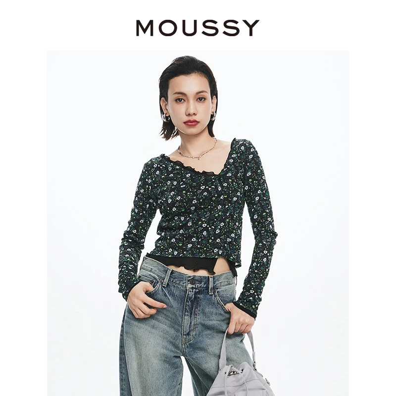 MOUSSY 真两件2025春季新品斜领皮肤衣010HS780-0410