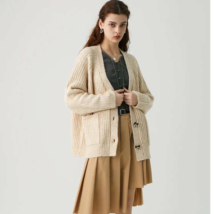 MOUSSY 秋冬新品迪士尼合作款米奇纽扣针织开衫010GAT70-5030